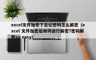 excel文件加密了忘記密碼怎么解密（excel 文件加密后如何進(jìn)行解密?密碼解除so easy）